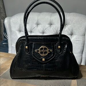 Elegant Black Crocodile-Embossed Handbag IMAN